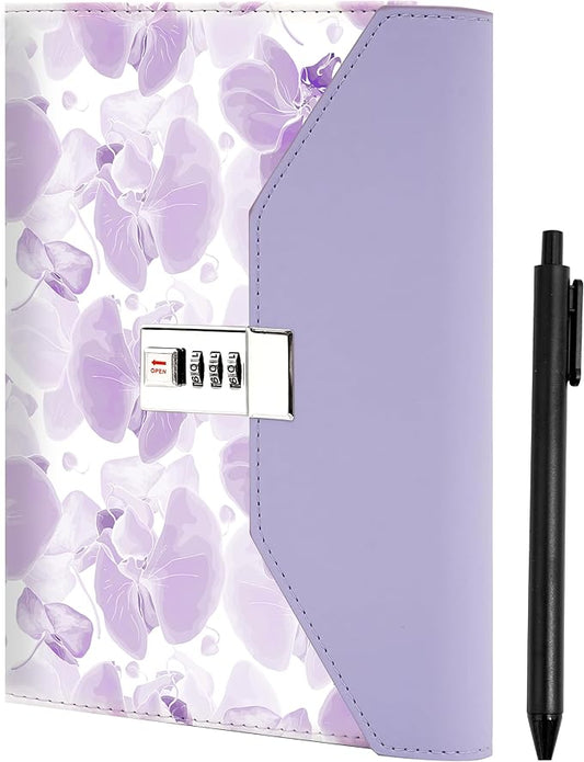 CAGIE Floral Diary with Lock for Women, Teen Girls Journal with Lock, Hardcover Refillable Women Journal with Pen, 6.3 x 8.5 Inch