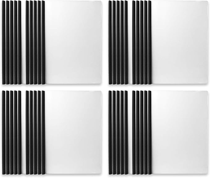Binditek 40 Pack Heavyduty Clear Report Covers with Sliding Bars, 25 Sheet Capacity, 5mm Sliding Bar File Folder Binder, Letter Size, 8 Mil Thick, Black, for Students and Coworkers