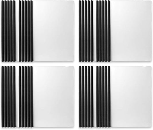 Binditek 40 Pack Heavyduty Clear Report Covers with Sliding Bars, 25 Sheet Capacity, 5mm Sliding Bar File Folder Binder, Letter Size, 8 Mil Thick, Black, for Students and Coworkers