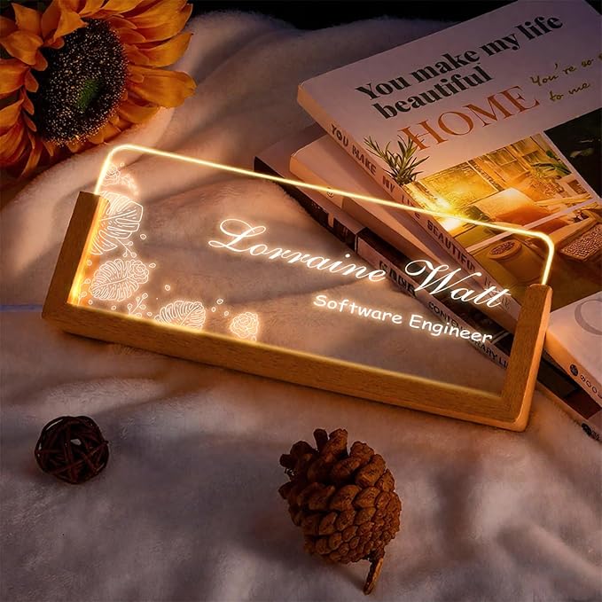 Custom Desk Name Plate,Light Up Acrylic Office Sign, Personalized Gift for Boss Coworker Teacher, Employee Appreciation Award, Home Office Decor