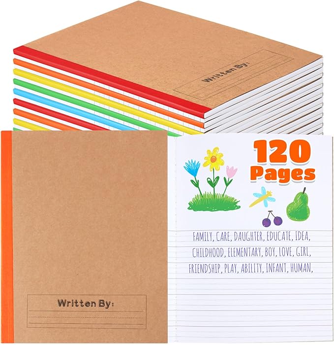 Henoyso 10 Pcs 120 Pages Primary Composition Notebooks K-2, Primary Journal Grades K-2, Writing Journal Practice Notebook for Kids in Preschool, Kindergarten, Back to School Supplies (Rainbow)