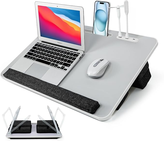 Lap Desk for Laptop with Cushion,Folding Laptop Desk for Bed with USB,Bed Desk,Portable Computer Lap Desk,23.62"*15.74",Grey