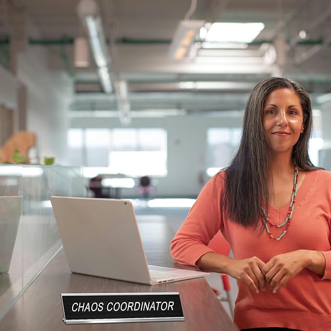 Chaos Coordinator Novelty Nameplate Office Decor, Funny Desk Signs Black Desk Plaque for Women Men Coworker Gift Office Home Supply Accessories 10 x 2"