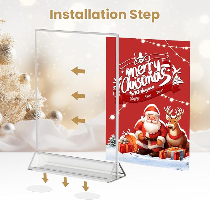 8X10 Sliver Picture Frames Acrylic Sign Holder Double-Sided 8X10 Sliver Frames for Menu Holder Wedding Table Number Holder Christmas Photo Frames with Clear Sticky Dots -6 Pack