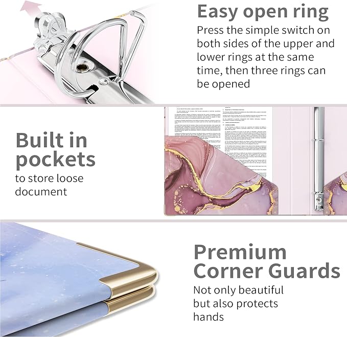 Ospelelf 3 Ring Binder 1 Inch, D Ring Clipboard Binder for Letter Size (11" x 8.5") with 5 Tab Dividers, File Folder Labels, for School and Office Supplies