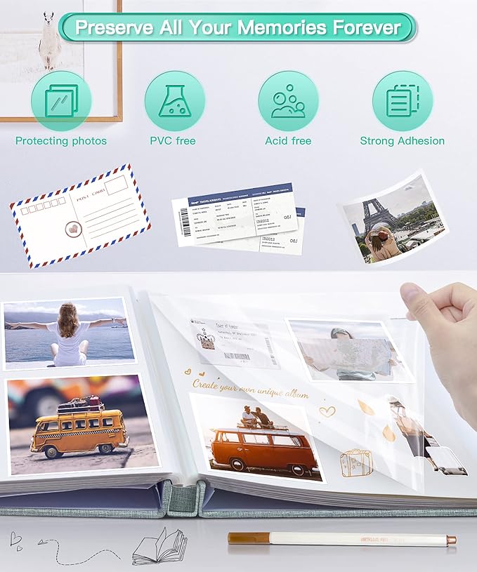 Popotop Photo Album Self Adhesive Scrapbook Album for 4x6 5x7 8x10 Pictures DIY Photo Book as Scrapbooking Supplies Kits, Birthday Gifts for Women Mom Wedding Baby Family Travel