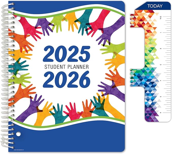 Global Datebooks 2025-2026 Elementary Student Planner 8.5x11 - Dated Weekly & Monthly Academic Planner (Large) with Ruler/Bookmark & Stickers, Ideal for Homework, Block Style, Teamwork