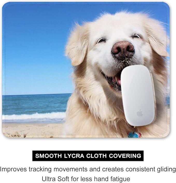 Auhoahsil Mouse Pad, 12 x 10 in Animals Theme Computer Mouse Pad for Desk, Premium-Textured Non-Slip Rubber Stitched Edges Waterproof Square Mouse Mat for Gaming Work Wireless Mice, Beach & Dog