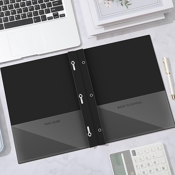 Henoyso 72 Pcs Plastic Folders with Clear Front Pocket and 3 Prong Take Home Plastic 2 Pocket Folder Back to School for Students Parent Teacher Communication for School Office (Black)
