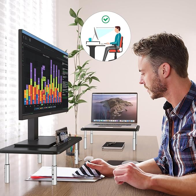 suptek Monitor Laptop Stand,Monitor Laptop Stand Riser for Desk,3 Height Adjustable,Laptop Computer Stand With Metal Vented Platform for Laptop, PC, Printer(MST003M)