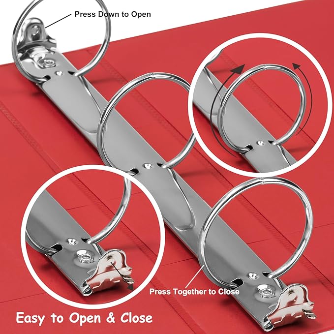 COMIX 3 Ring Binder 2 inch with Clear View Cover, 2" View Binder Holds 450 Sheets of US Letter Size Paper, 6 Pack (Red)