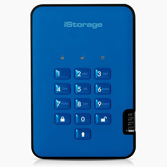 iStorage diskAshur2 HDD 3TB Blue | Secure portable hard drive | Password protected | Dust & water resistant | Hardware Encryption