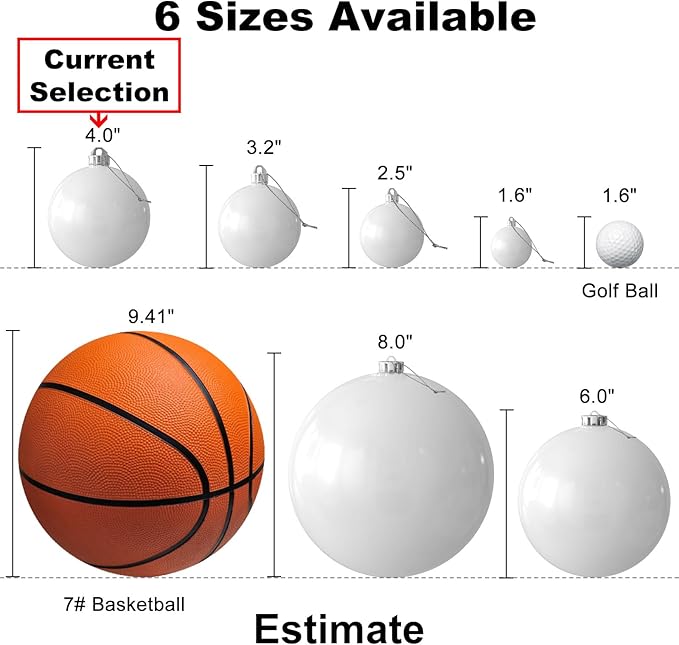 White 4.0" Large Christmas Balls - Christmas Tree Decoration Ornaments Shatterproof Hanging Balls for Birthday Halloween Holiday Wedding Decorations Set of 4pcs