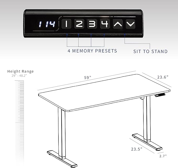 VIVO Electric Dry Erase 60 x 24 in Standing Desk, Memory Height Adjustment, 1B Series, White Marble Pattern Top, Black Frame, DESK-KIT-1B6WM