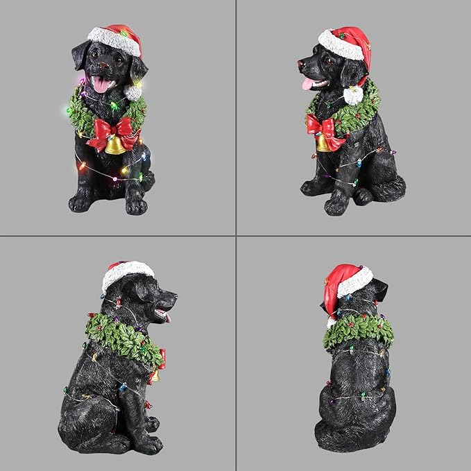 Christmas Outdoor Decoration Dog Statue, LED Light Cute Labrador Dog Sculpture with Santa Outfit & Lights for Garden and Yard, Indoor Holiday Décor Gift for mom and dad