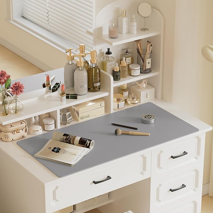 Aothia Faux Leather Desk Mat – Large Mouse Pad, Non-Slip PU Leather Blotter, Waterproof Writing Surface for Office and Home (Light Grey, 47.2" x 23.6")