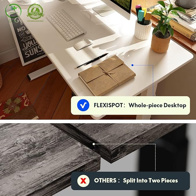 FLEXISPOT EN1 Whole-Piece Standing Desk 48 x 30 inches Electric Height Adjustable Desk for Home Office w/Automatic Smart Keypad (Upgraded White Frame + White Top, 2 Packages)