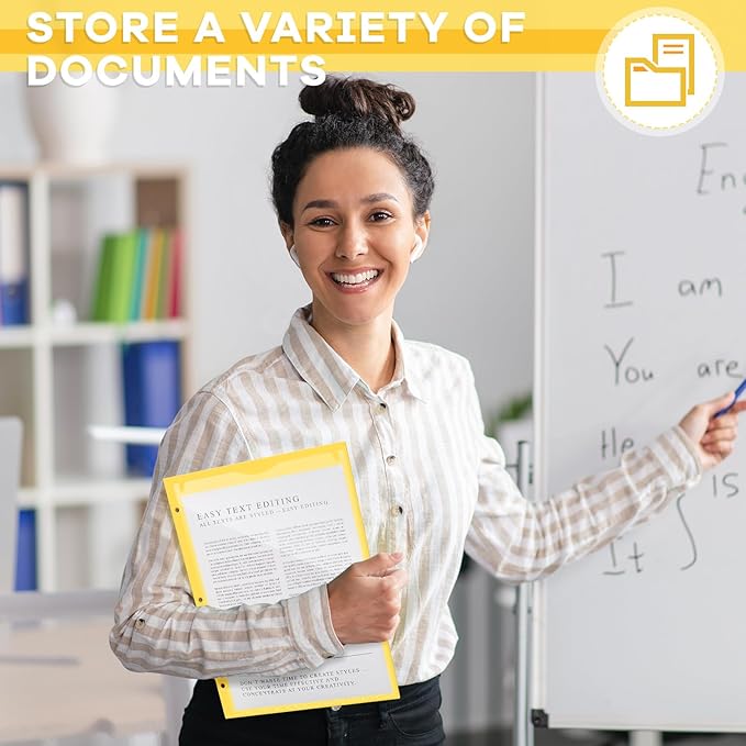 Henoyso 36 Pcs 2 Pocket Plastic Folders with Clear Front Pocket 3 Hole Punched File Folder Letter Size Take Home Documents Holder for Paper Holder Office Business Back to School Supply (Yellow)