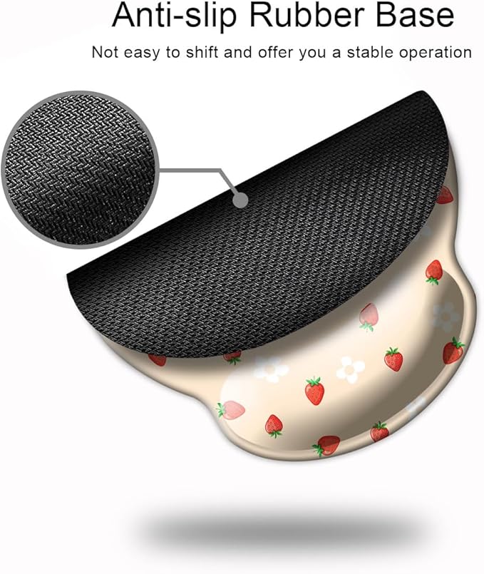 Ergo Comfort Gel Wrist Rest Mouse Pad-Ergonomic Office Mousepad with Wrist Support-Non-Slip, Design Desk Accessories Mat for Home&Game Decor Girly Strawberry