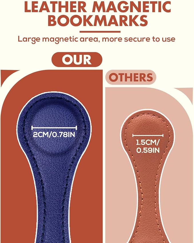 Magnetic Leather Bookmark, 6 PCS Colorful Leather Magnetic Bookmarks for Women Men, Double-Sided Magnetic Book Mark Clip for Book Lovers, Readers, Teachers, Students