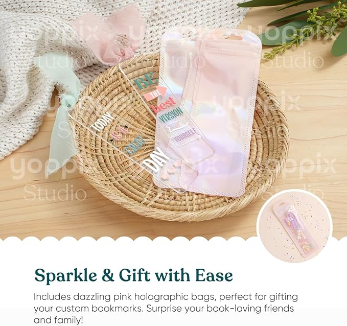 15 Pieces Acrylic Bookmark Blanks (3mm) Thicken Bookmark Making Kit with 20 Pcs Inspirational UV DTF Sticker, 15 Pcs Ribbon, Suitable for DIY Your Crafts Gifts