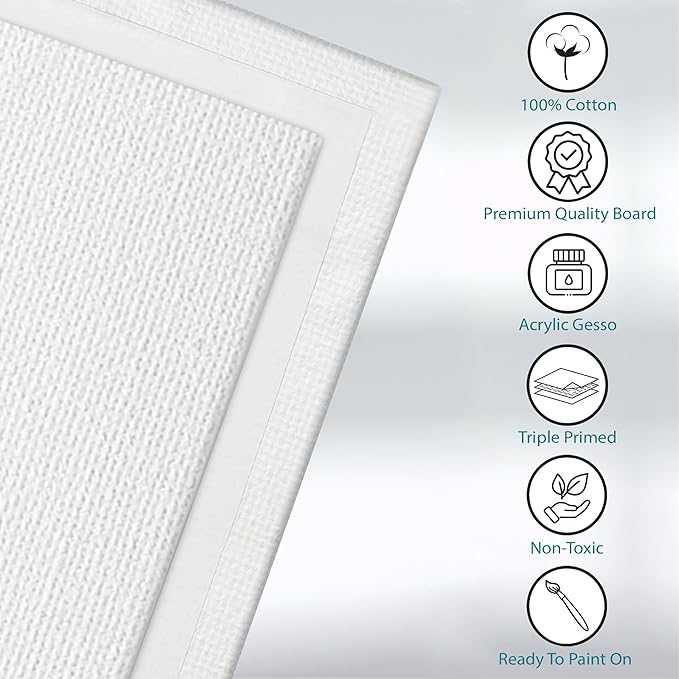 KEFF Canvas Boards for Painting - 8x10 24-Pack Bulk Canvas Panels Value Pack - 100% Cotton Triple Primed Canvases for Painting Supplies, Acrylic, Oil, Watercolor & Tempera