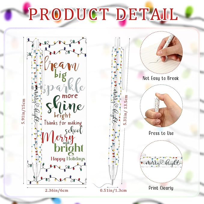 50 Sets Christmas Pens Bulk Christmas Employee Appreciation Gifts Bulk String Lights 0.7 mm Mechanical Pencils with Bookmarks Coworkers Xmas Gifts for Staff Teacher Office Team