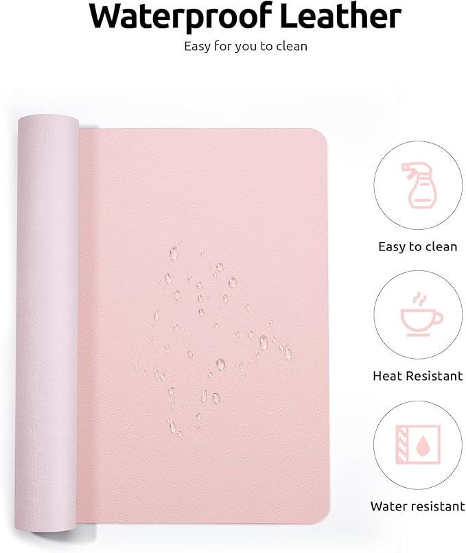 YSAGi Leather Desk Protector, Office Mat, Large Mouse Mat, Non-Slip PU Leather Blotter, Laptop Desk Pad, Waterproof Writing Pad for Office and Home (Light Pink, 31.5" x 15.8")