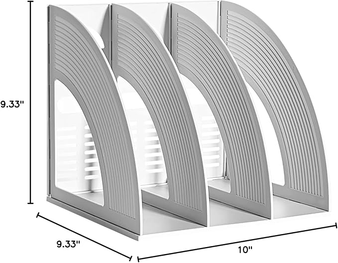 SAYEEC Magazine File Holders 3 Compartment Binder Stand Gray Magazine Storage Folder Desktop File Bookshelf Organizer Office Book Holder Rack for Office Home School