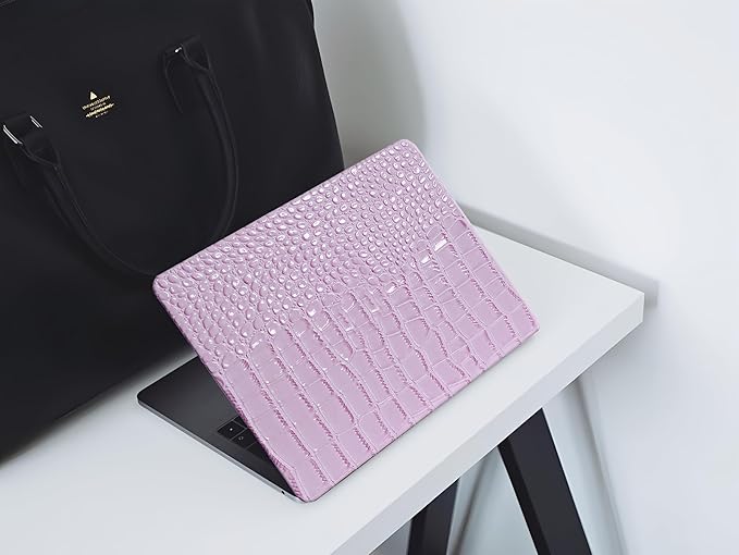 KEROM Compatible with Crocodile MacBook Air 15 Inch Case 2025 2024 2023 M4 M3 M2 A3241 A3114 A2941, Textured Elegant Luxury Aligator Skin Snakeskin PU Leather Hardshell & Keyboard Cover, Lilac
