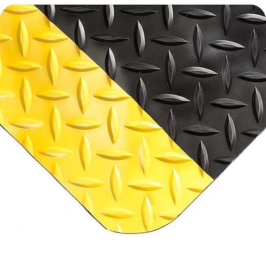 Wearwell 414.1516x5x14BYL Diamond-Plate SpongeCote UltraSoft Mat, 14' Length x 5' Width x 15/16" Thick, Black with Yellow