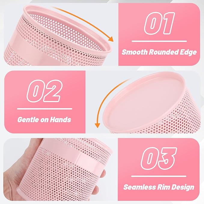 Segarty Pen Cup Holder for Desk, 3 Pack Pink Pencil Holder, 3.9 x 4.2 inch Large Metal Mesh Pen Container Set Desktop Accessories Organizer for Office Supply, School Classroom, Makeup Brush