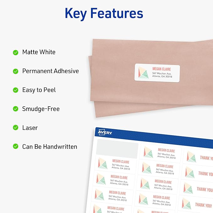 Avery Easy Peel Printable Address Labels with Sure Feed, 1" x 2-5/8" Customizable Stickers, White, 15,000, Great for Mailing, Shipping, and More (5-Pack of 5160)