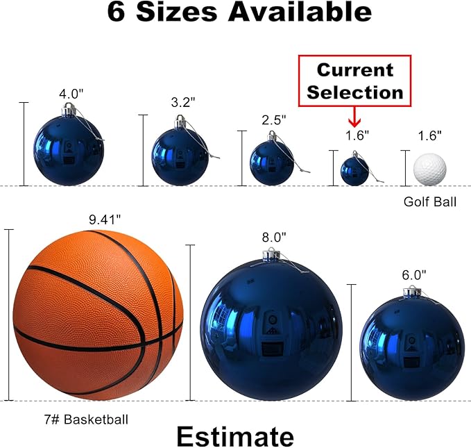 Navy Blue 1.6" Small Christmas Balls Christmas Tree Decoration Ornaments Shatterproof Hanging Balls for Birthday Halloween Holiday Wedding Decorations Set of 24pcs