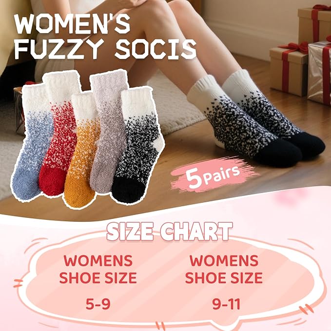 COOPLUS Fuzzy Socks for Women Warm Fluffy Cozy Winter Soft Home Slipper Socks (5 Pairs)
