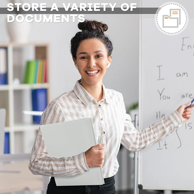 Henoyso 48 Pcs Plastic Folder with Clear Front Pocket and 3 Prongs Heavy Duty Plastic Folders with Card Slot Pocket Folders with Prongs for School Office Home(Grey，White)