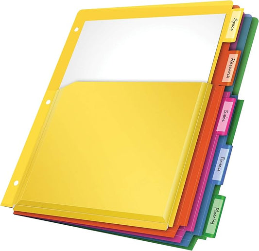 Oxford Expanding Plastic Binder Dividers, Works with 3 Ring Binder, Flexible Front Pockets Expand, 5 Tab, Durable Plastic, Insertable Multicolor Tabs, Letter Size, 3 Sets (89604) (Pack of 8)