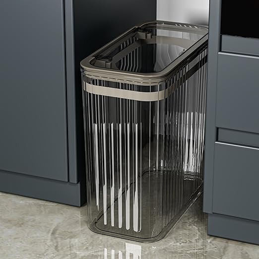 Bathroom Trash Can with Lid, 3.5 Gallon/15 Liter Small Wastebasket with Press Top Lid, Plastic Garbage Can with Pop-Up Lids, Slim Trash Bin Clear Garbage Container Bin for Bathroom, Kitchens