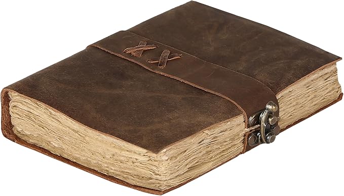 Vintage Leather Journal Handmade Buffalo Non-Refillable Deckle Edge Paper – Leather Bound Journal for Women Men Vintage C-Lock Closure Ideal for Writing & Travel for Artists