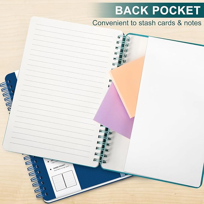 Lined Spiral Journal Notebook, A5 Hardcover Leather Notebook for Work, 5.7''×8.2'', 100GSM Thick Paper Spiral Bound Journaling Notebooks for Women & Men Office School Note Taking Business, Lake Blue