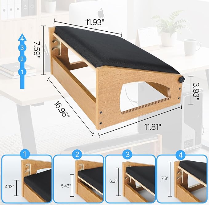 Ergonomic Foot Rest, 4 Adjustable Height Foot Stool,Footrest Under Desk， Flip Over Office Desk Foot Rest, Improving Posture, Promoting Blood Circulation（Natural）