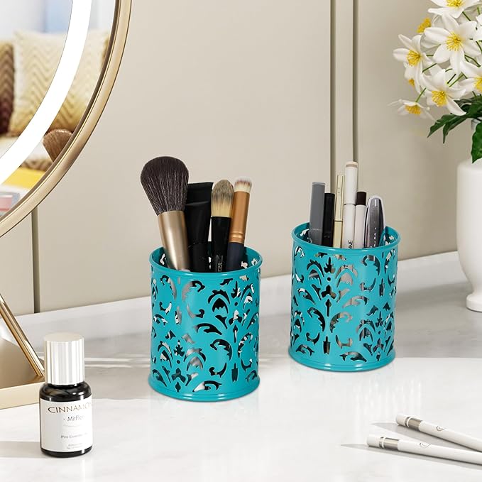 EasyPAG Metal Round Pen Holder 2 Pack Desk Pencil Organizer for Classroom, School & Office,Dark Teal