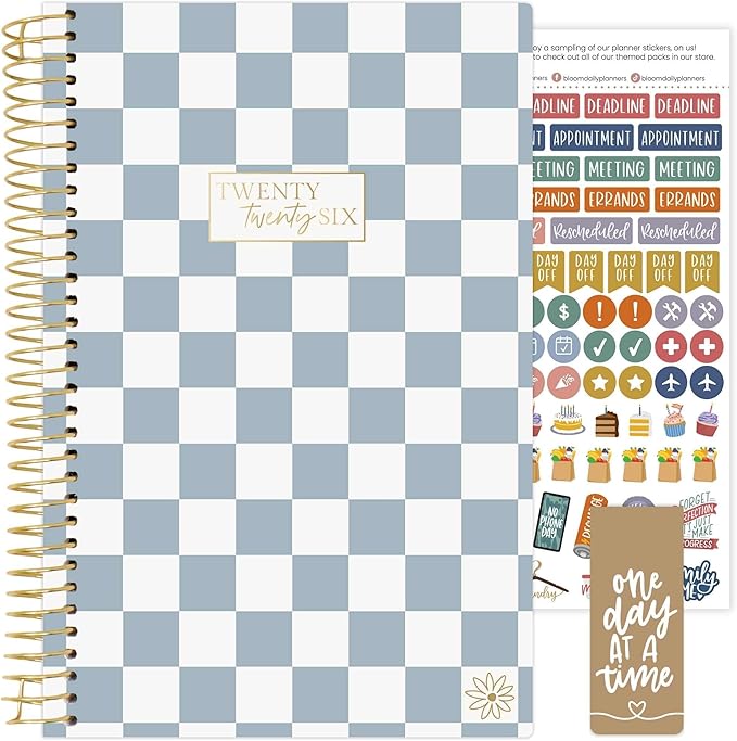 bloom daily planners 2026 Planner (January - December) Calendar Year Organizer - 5.5” x 8.25” - Weekly & Monthly Agenda Book with Stickers & Bookmark - Checkered