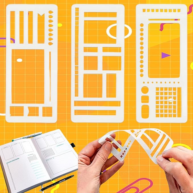 Handmade Flexible Record Template,3PC Stencils Drafting Tools,Reusable Templates Planner Stencils for Journaling Checklist/Habit Trackers/Task Lists/Daily Planning (#C)