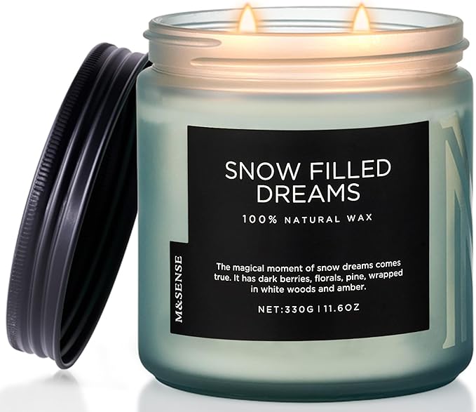 M&SENSE Snow Filled Dreams Winter Scented Candle, 11.6oz Natural Soy Wax 70 Hours Long Lasting 2 Cotton Wick Aromatherapy Gifts for Home Decor,Clean Candle for Men and Women