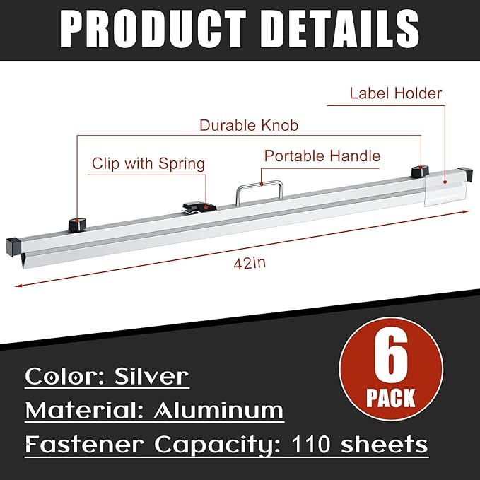 Estune Blueprint Hanging Clamps Binding Strips Storage for Construction Paper Poster Plans Drawings Arts (6, 42 Inches)