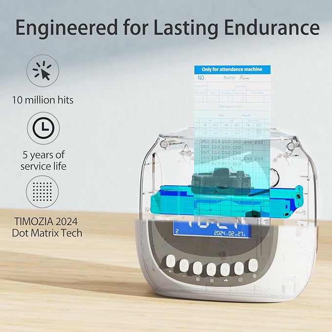 Time Clock with Passcode, Auto-Align Time Card Machine, 6 Punches per Day Time Clock Punch Machine with 100 Time Cards, 2 Ink Ribbons and 4 Racks(White, Military Time)