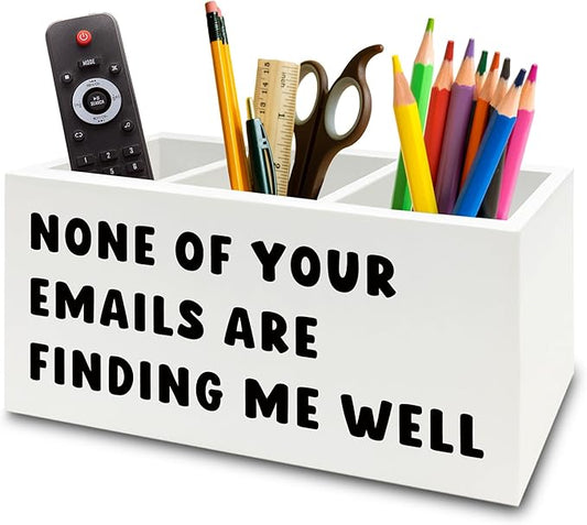 Funny Office Pen Pencil Holder Organizer for Desk, Sarcastic Gifts for Women Men, Funny Coworkers Gifts Wooden Box Sign for Home Office Desk Tabletop Decorations