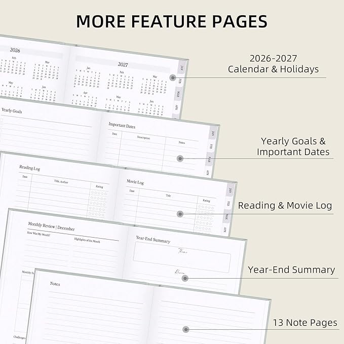 2026 Planner - Weekly and Monthly Planner, January 2026 - December 2026, Linen Hardcover, 2026 Calendar Planner Book with Tabs, Aesthetic, Perfect for Office Home School Supplies (Green, A5)