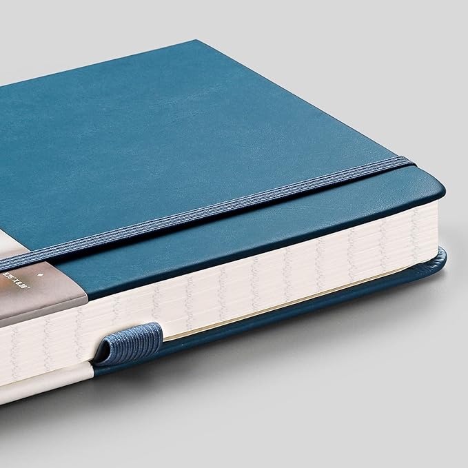 EMSHOI College Ruled Notebook Lined Journal - 120gsm Thick 256 Numbered Pages, A5 Hardcover Leather Writing Notebook for Work School Travel Women & Men - with Sticky Notes, 5.75"x8.38", LightBlue